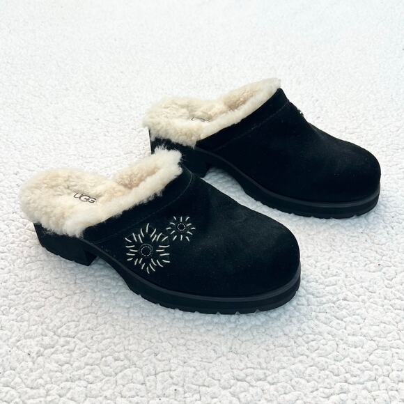 Ugg Black Solvang Suede Shearling Clogs - Picture 1 of 6